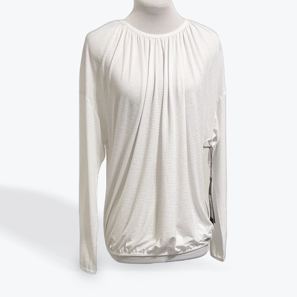 Lija Womens White Ribbed Long Sleeve Active Top‎ Split Back 17A-1253Y1 XL NWT